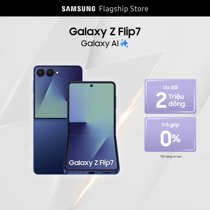 Điện thoại Samsung Galaxy Z Flip7, Điện thoại AI, Màn hình ngoài vô cực 4.1", Camera selfie 50MP, Mỏng nhất