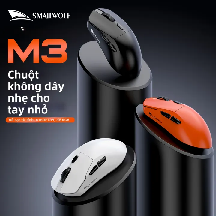 SMAILWOLF | M3Pro Ultra-light 65g Gaming Mouse, PAW3311, Tri-Mode, with RGB Charging Dock