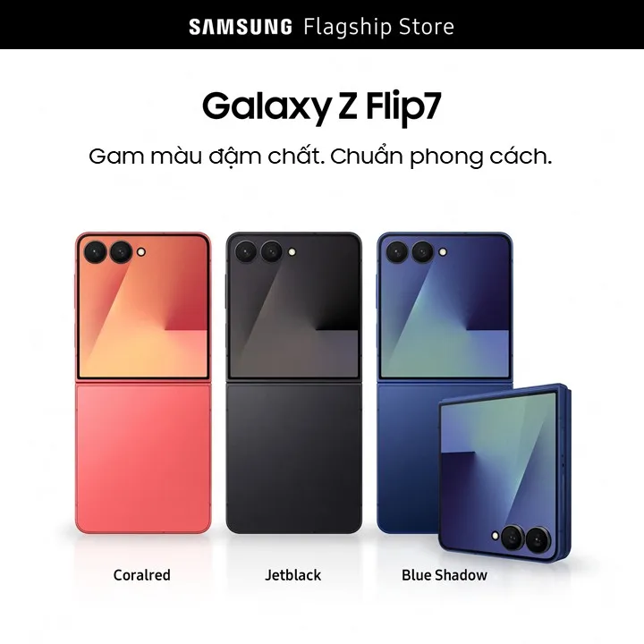 Điện thoại Samsung Galaxy Z Flip7, Điện thoại AI, Màn hình ngoài vô cực 4.1", Camera selfie 50MP, Mỏng nhất