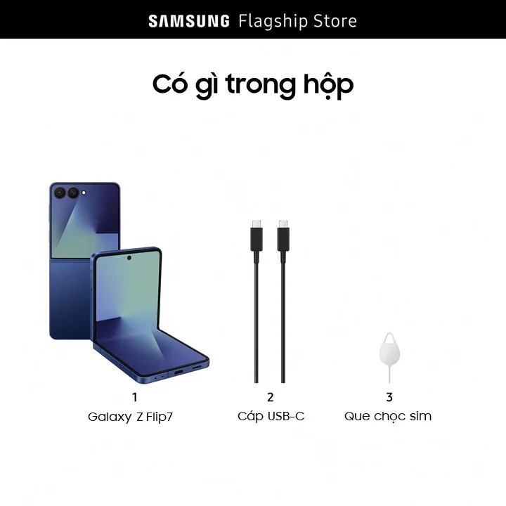 Điện thoại Samsung Galaxy Z Flip7, Điện thoại AI, Màn hình ngoài vô cực 4.1", Camera selfie 50MP, Mỏng nhất