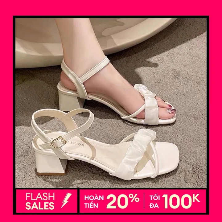 HOÀN TIỀN 15% - GIÀY SANDAL CAO GÓT SIZE 35-43 DHS70 NỮ ĐÊ VUÔNG 5P MÀU ĐEN TRẮNG SANG CHẢNH