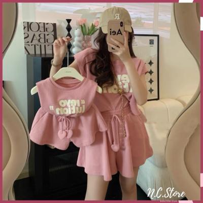 Bộ Mẹ Và Bé Màu Hồng Dây Tim